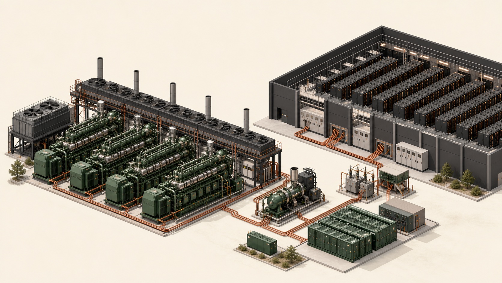 Generator sets, storage and switchgear forming a data-center power infrastructure campus