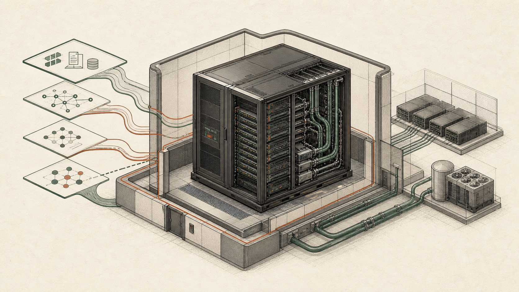 Secure enterprise inference rack with controlled networking and liquid cooling